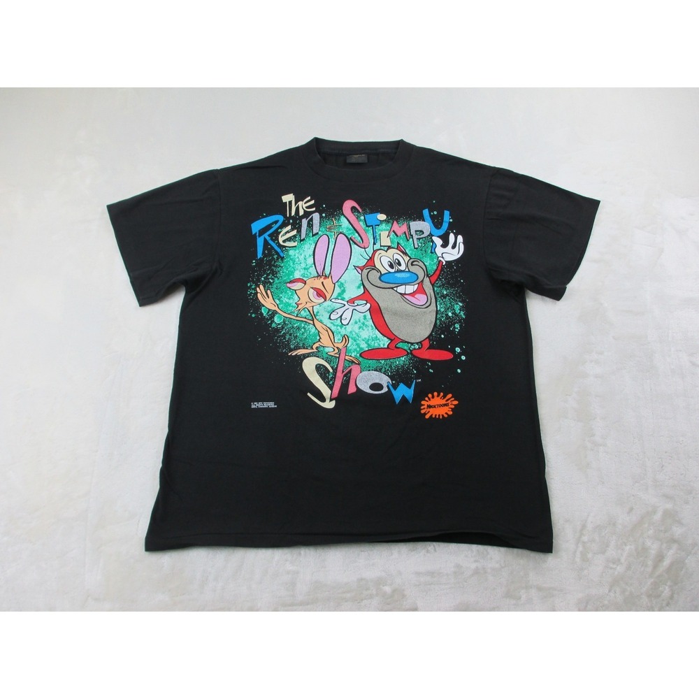 VINTAGE Ren & Stimpy Show Shirt Mens Extra Large‎ Black MTV Cartoon 1991*